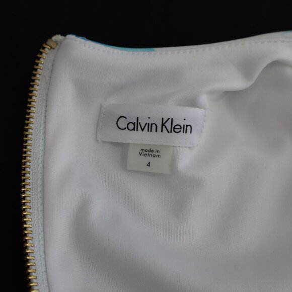 Calvin Klein Women's White Blue Teal Scuba Sheath Dress Sleeveless Size 4 NWT - Picture 4 of 9